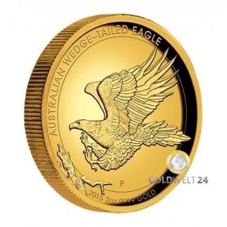 2 Unzen Gold Wedge Tailed Eagle 2015 High Relief PP