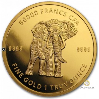 1 Unze Gold Mandala Elefant Tschad 2019