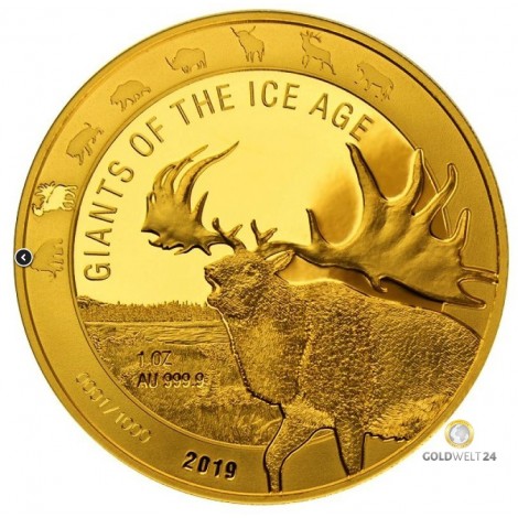 1 Unze Gold Giganten der Eiszeit - Riesenhirsch 2019