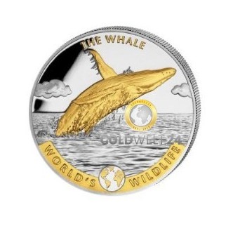 1 Unze Silber World´s Wildlife Wal gilded 2020