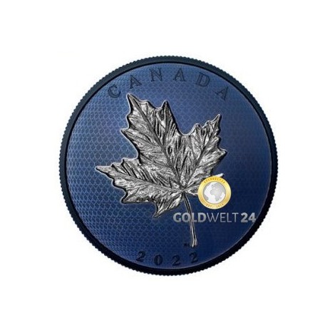 5 Unzen Silber Maple Leaf Blue Rhodium 2022